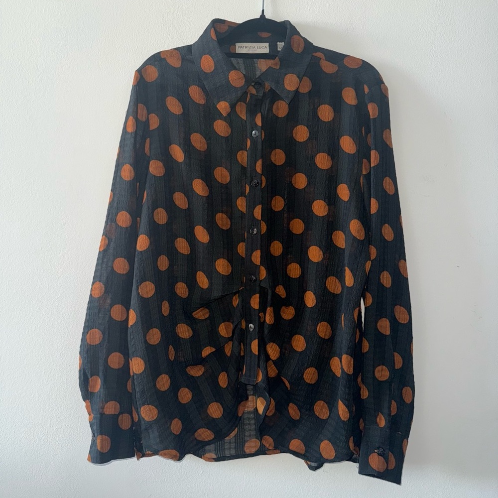 Patrizia Luca Black Shirt with Orange Polka Dots